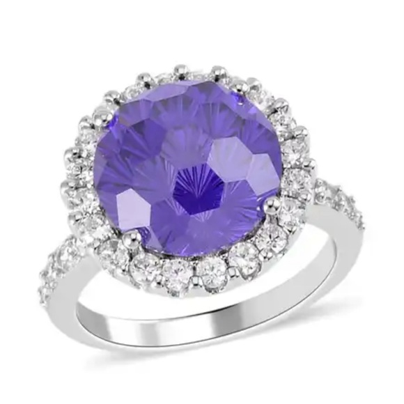 Lustro Stella HoneyComb Cut Finest Blue Spinel Color & White CZ Halo Ring NWT - Picture 2 of 8